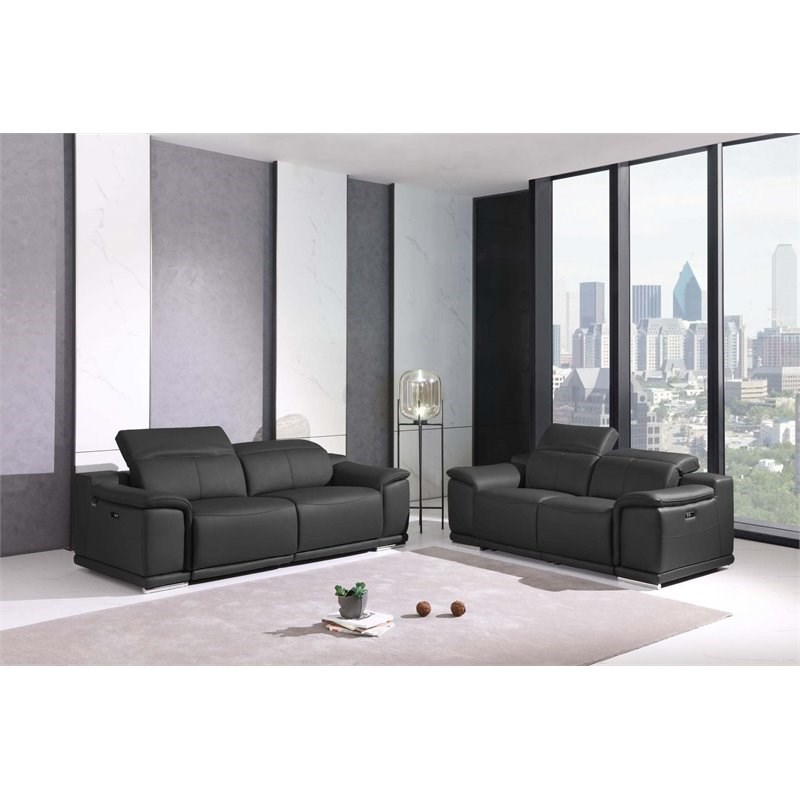 Titan Furnishings Genuine Leather Power Reclining Sofa & Loveseat in Dark Gray