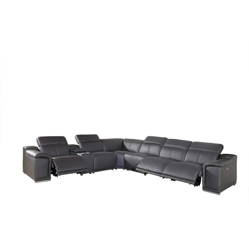 Titan Furnishings 7-Piece 1 Console 3-Power Reclining Leather Sectional in Gray