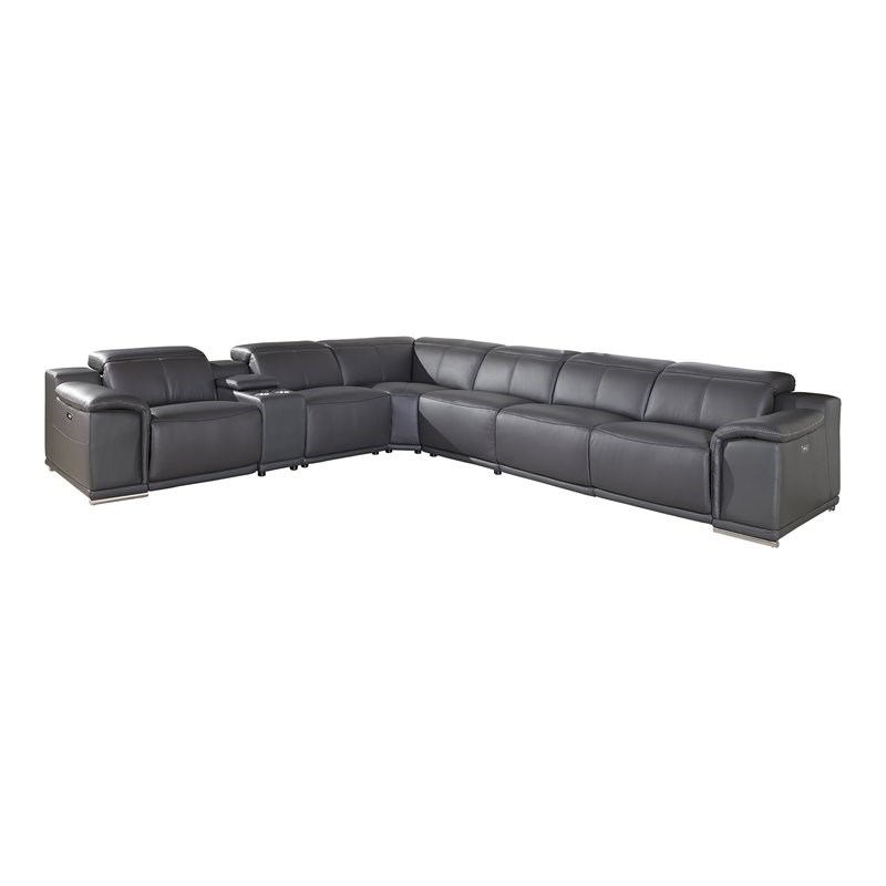 Titan Furnishings 7-Piece 1 Console 3-Power Reclining Leather Sectional in Gray