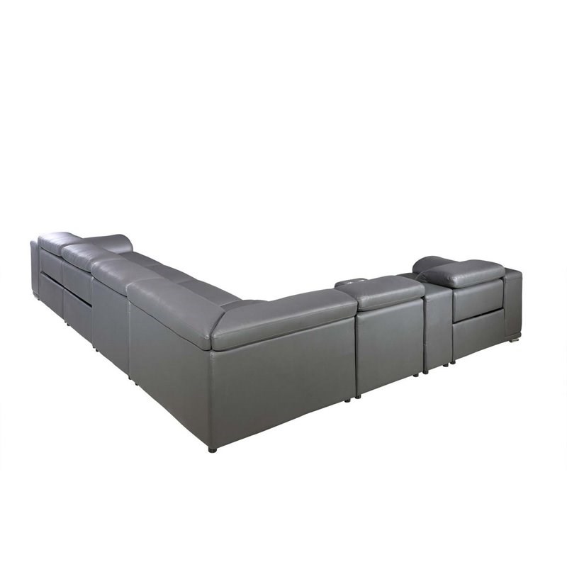Titan Furnishings 8-Piece 2-Console 3-Power Reclining Leather Sectional in Gray