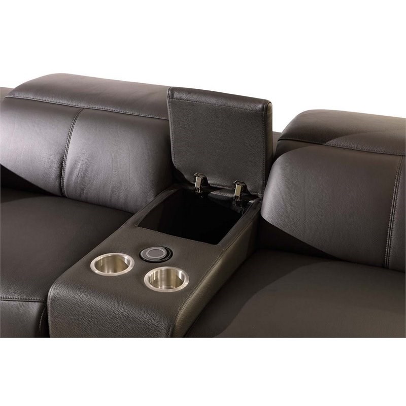 Titan Furnishings 7-Piece 1 Console 4-Power Reclining Leather Sectional in Gray