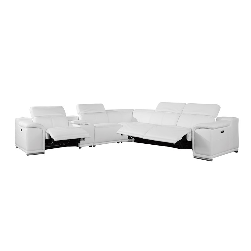Titan Furnishings 6-Piece 1 Console 3-Power Reclining Leather Sectional in White
