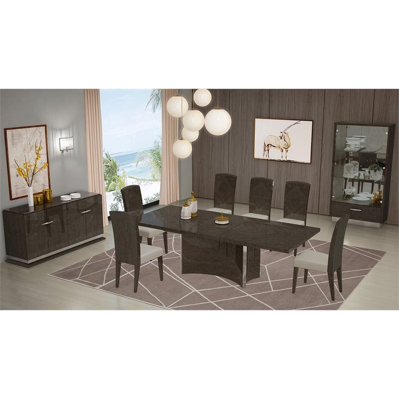 Titan Furnishings Modern Lacquer Wood Vetrine Curio Cabinet in High Gloss Gray