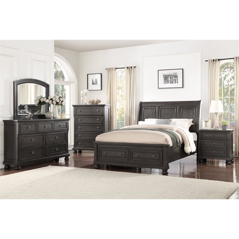 Avalon Furniture Soriah 2 Drawers Rubber Wood Queen Storage Bed in Gray