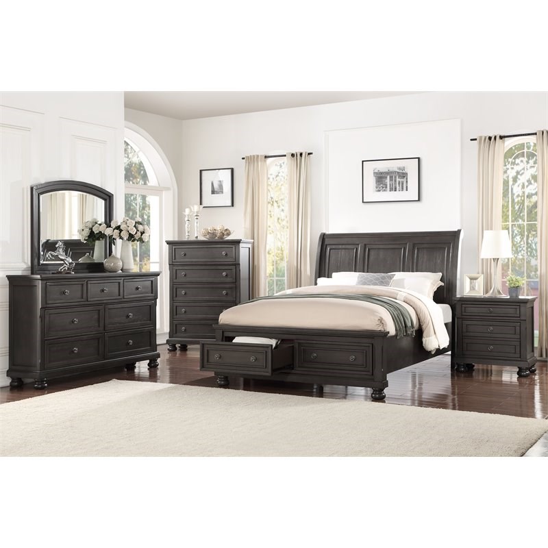 Avalon Furniture Soriah 2 Drawers Rubber Wood Queen Storage Bed in Gray