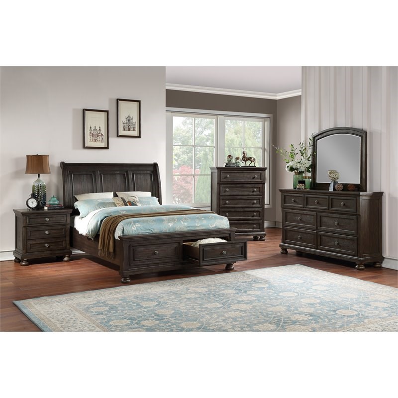 Avalon Furniture Lauren 2 Drawers Rubber Wood Queen Storage Bed in Brushed Brown