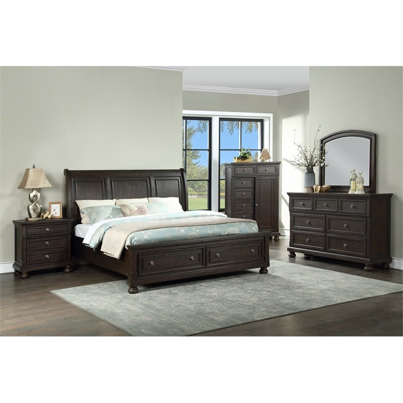 Avalon Furniture Lauren 2 Drawers Rubber Wood King Storage Bed in Brushed Brown