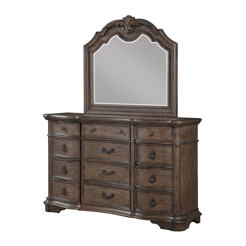 Avalon Furniture Tulsa Poplar Wood Dresser & Mirror in Light Sandstone Brown