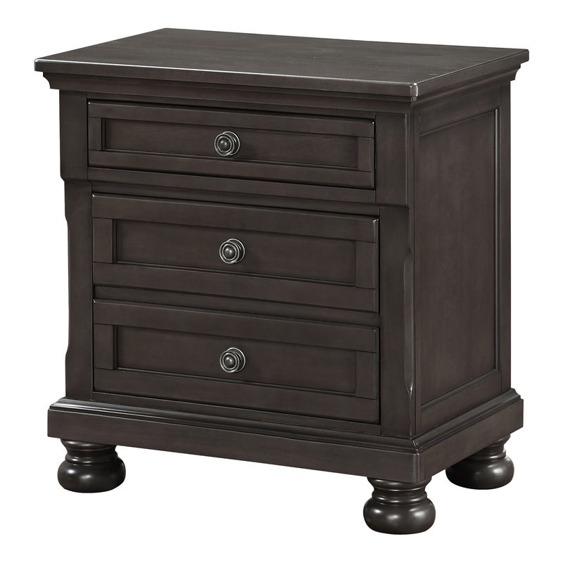 Avalon Furniture Soriah Traditional Rubber Wood/Mindy Veneer Nightstand in Gray