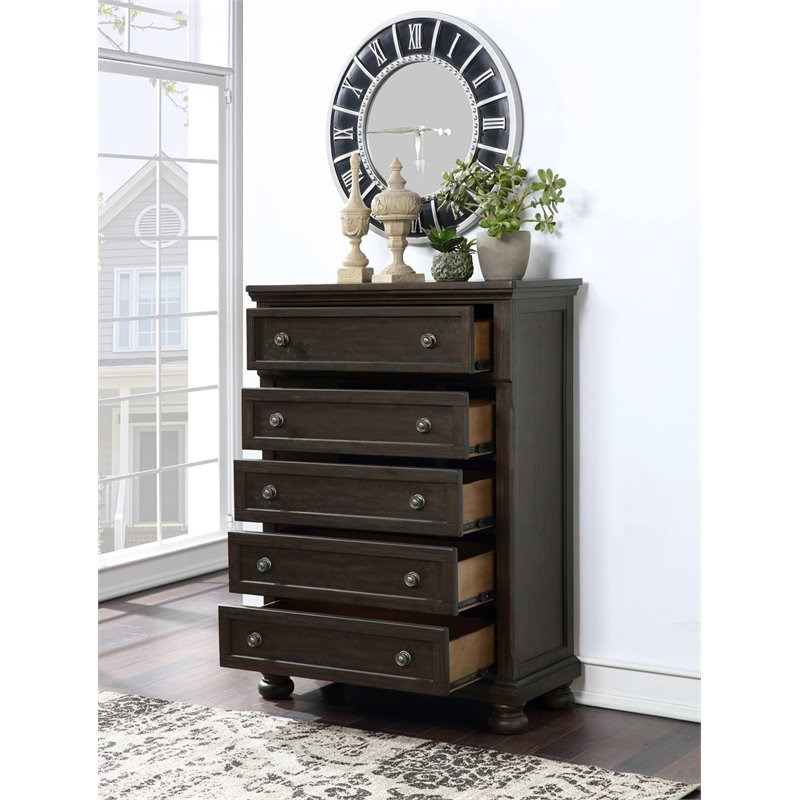 Avalon Furniture Lauren Rubber Wood & Pine Solids Chest in Brushed Brown