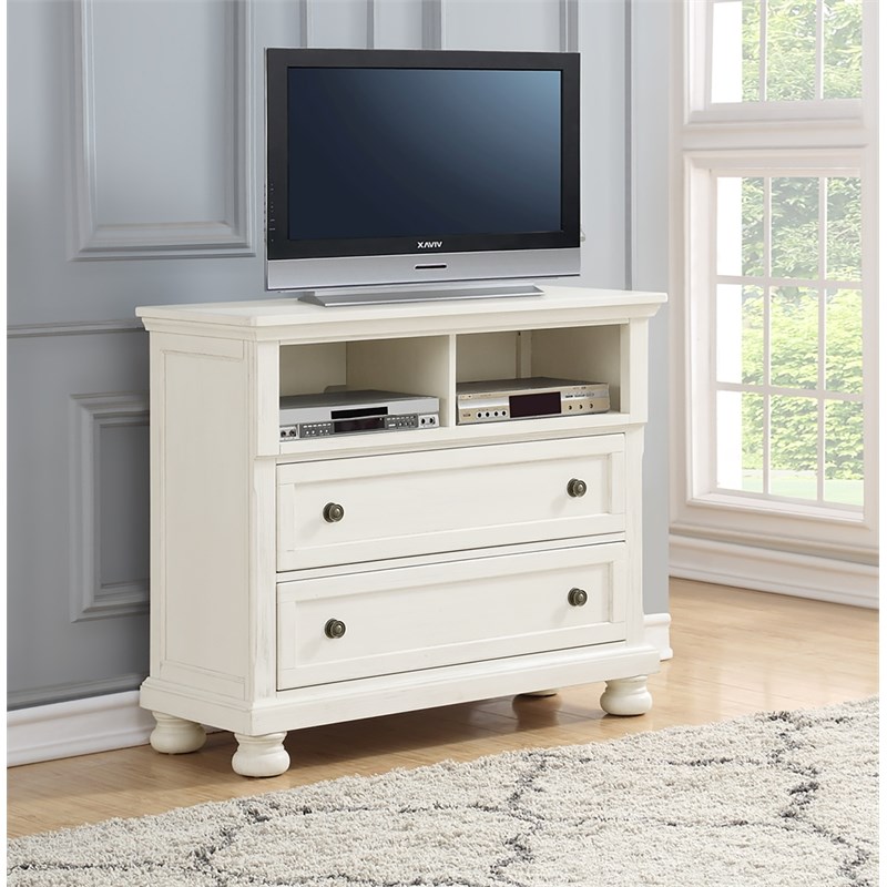 Avalon Furniture Stella Rubber Wood & Mindy Veneer Media Chest in White