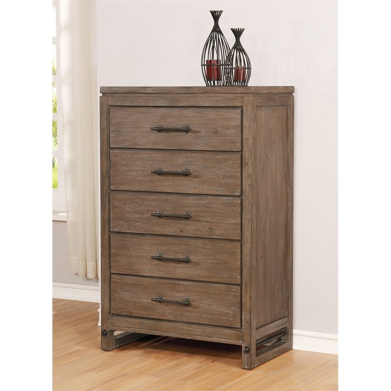 Avalon Furniture Round Rock Rubber Wood Chest in Brushed Medium Acacia Brown