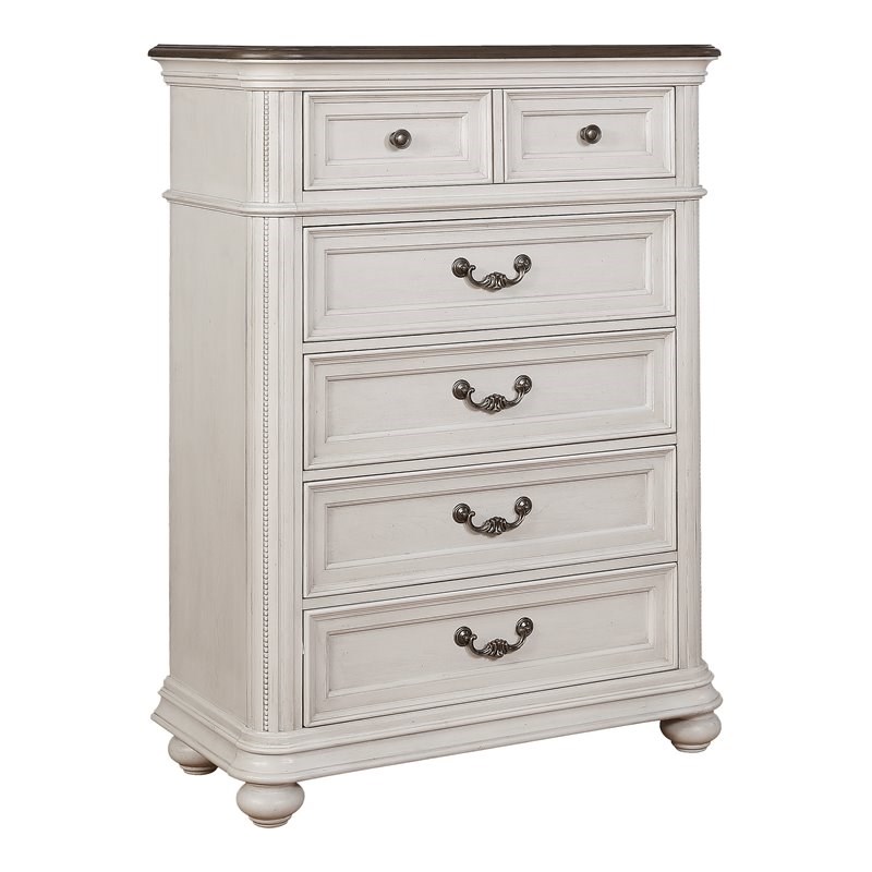 Avalon Furniture West Chester Pine Solids Wood Chest in Weathered Oak/White
