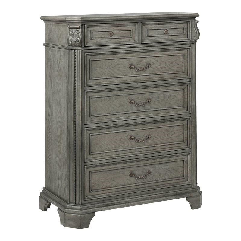 Avalon Furniture Grand Isle Poplar Solids Wood Chest in Wire Brushed Gray