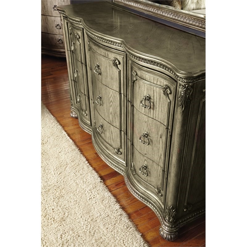 Avalon Furniture Seville Rubber Wood Dresser in Translucent Platinum/Bronze