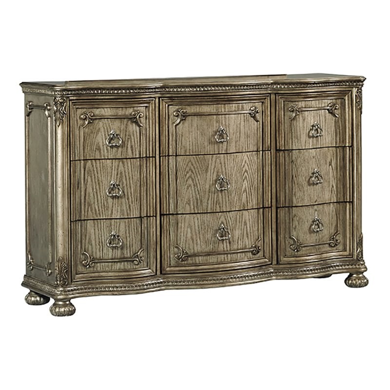 Avalon Furniture Seville Rubber Wood Dresser in Translucent Platinum/Bronze