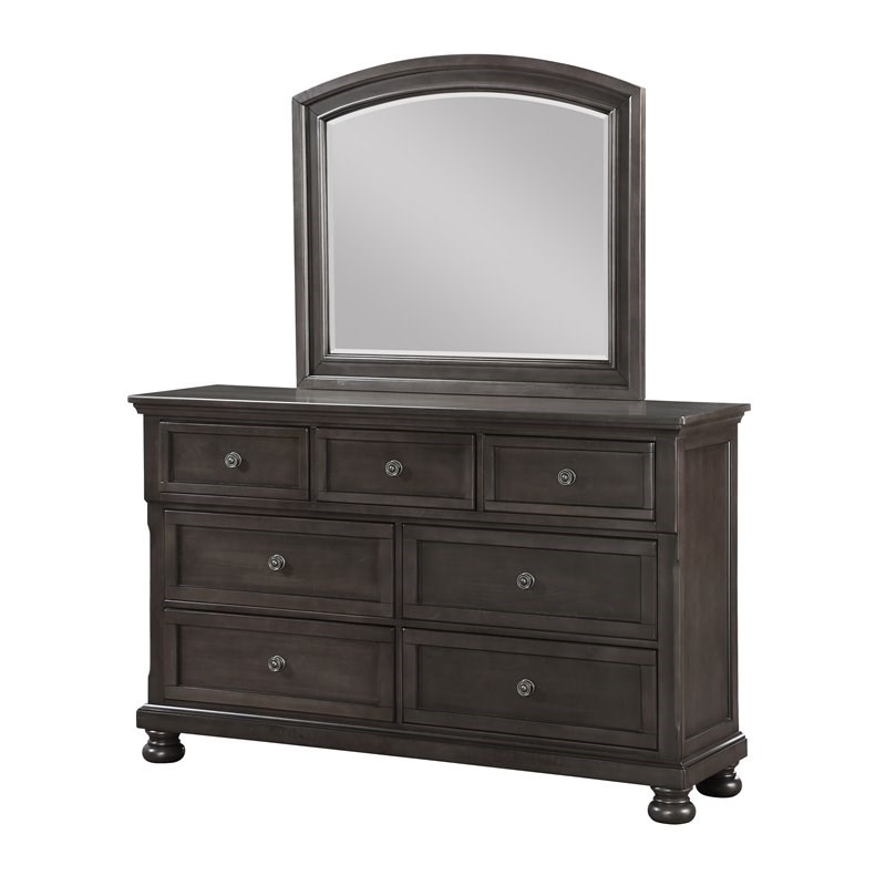 Avalon Furniture Soriah Rubber Wood & Mindy Veneer Dresser and Mirror in Gray