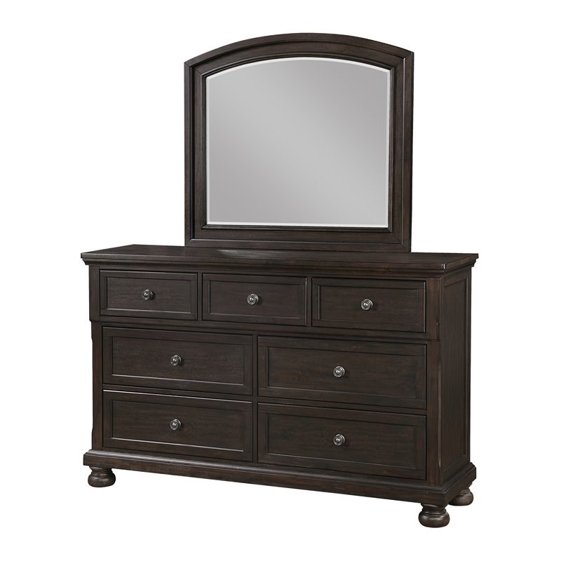 Avalon Furniture Lauren Rubber Wood Dresser and Mirror in Brushed Brown