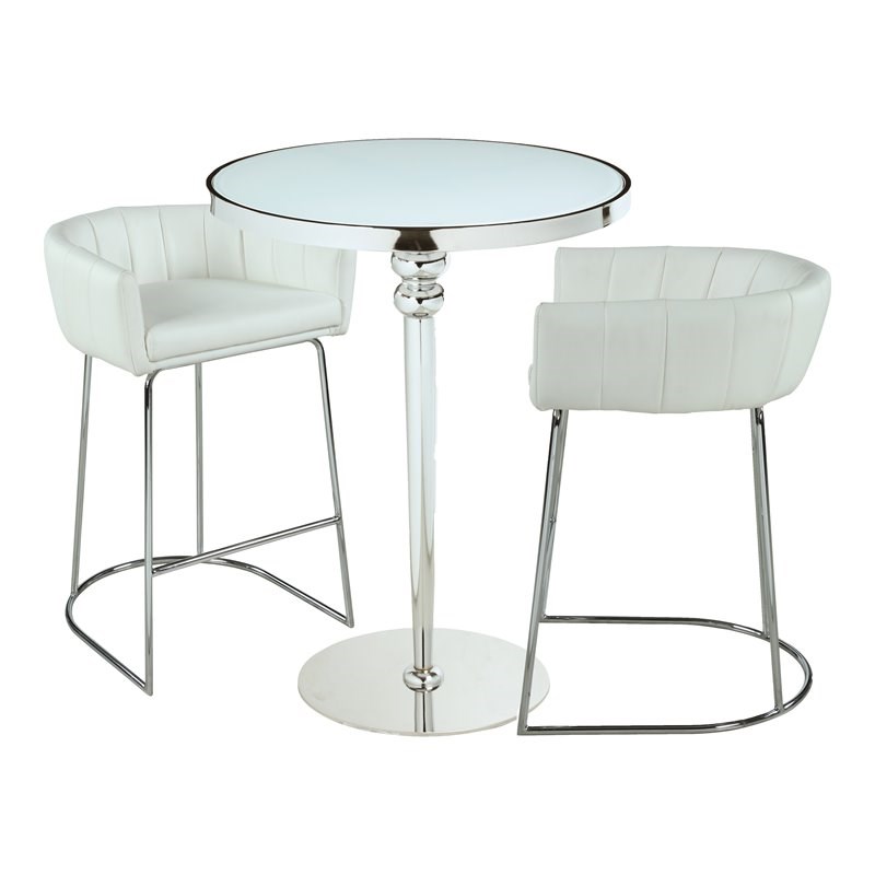 Milan Denzell Metal Pub Set with Counter Table & 2 Stools in White