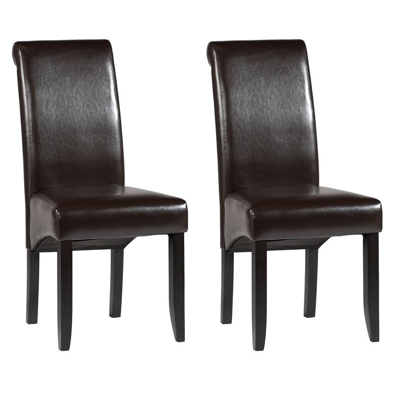 Faux Leather Parson Chair In Dark Brown, Parsons Faux Leather Chairs