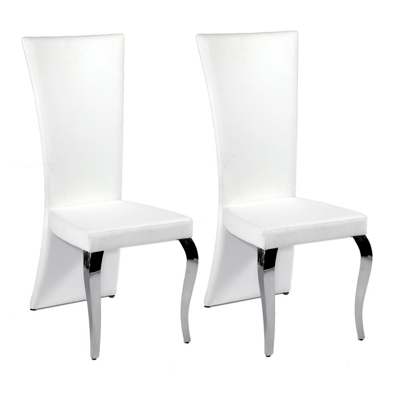Milan Tess High-Back Faux Leather Side Chair in White (Set of 2)