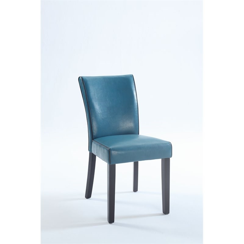 Milan Meadow Bonded Leather Parson Chair with Carved Back in Blue (Set of 2)