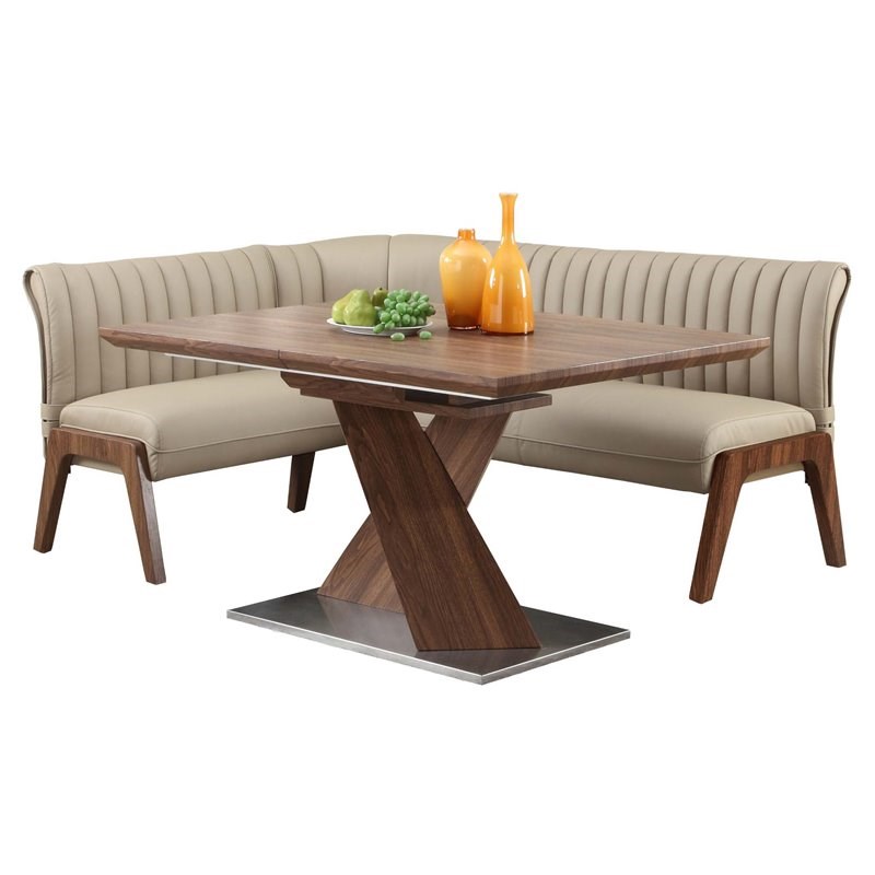 Milan Bernice 2-piece Contemporary Wood and PU Dining Set in Walnut/Taupe