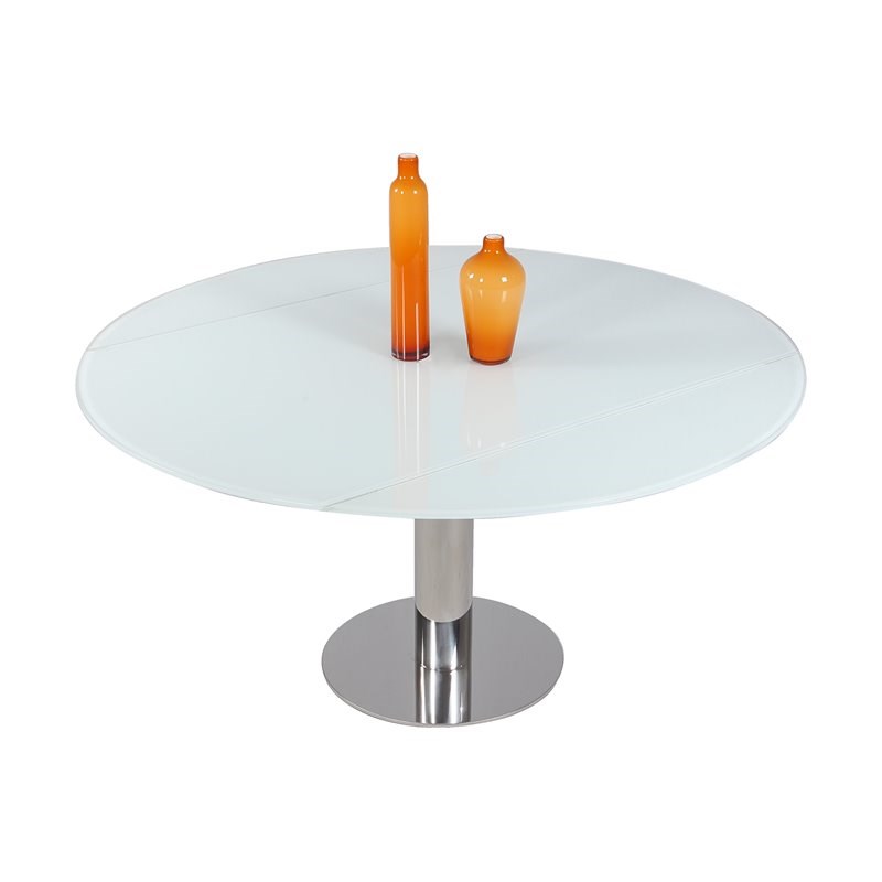 Milan Talia Steel and Starphire Glass Motion-Extendable Dining Table in White