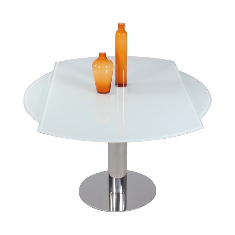 Milan Talia Steel and Starphire Glass Motion-Extendable Dining Table in White