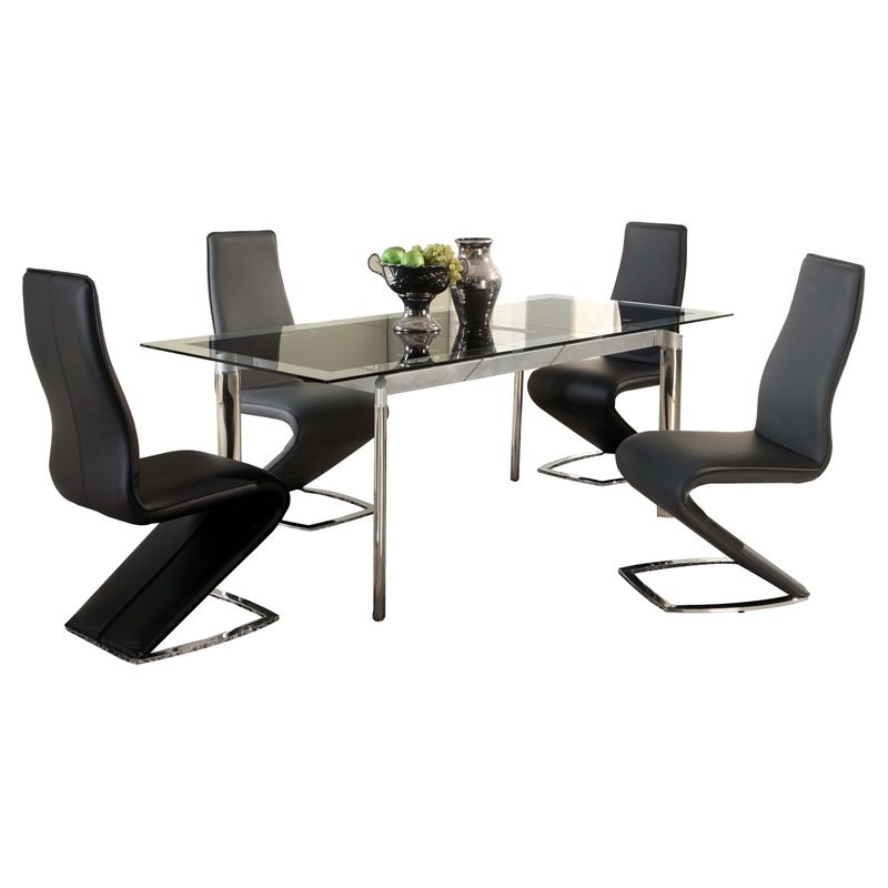 Milan Tatiana 5-piece Faux Leather Extendable Dining Set in Black
