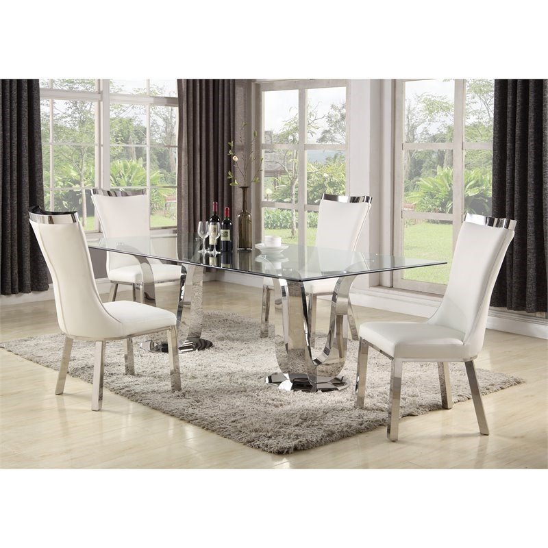 Milan Amelia Rectangular Contemporary Steel and Glass Dining Table in Clear