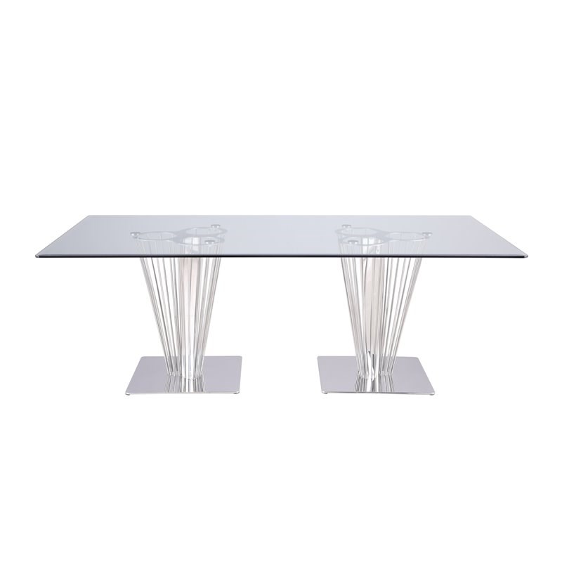 Milan Fiona Rectangular Contemporary Steel and Glass Dining Table in Clear