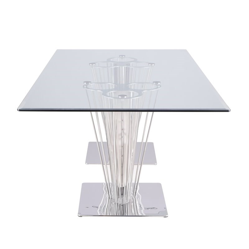 Milan Fiona Rectangular Contemporary Steel and Glass Dining Table in Clear