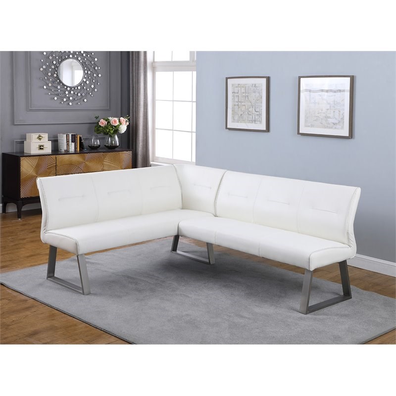 Milan Amelia 2-piece Steel and MDF Dining Set with Faux Leather Nook in White