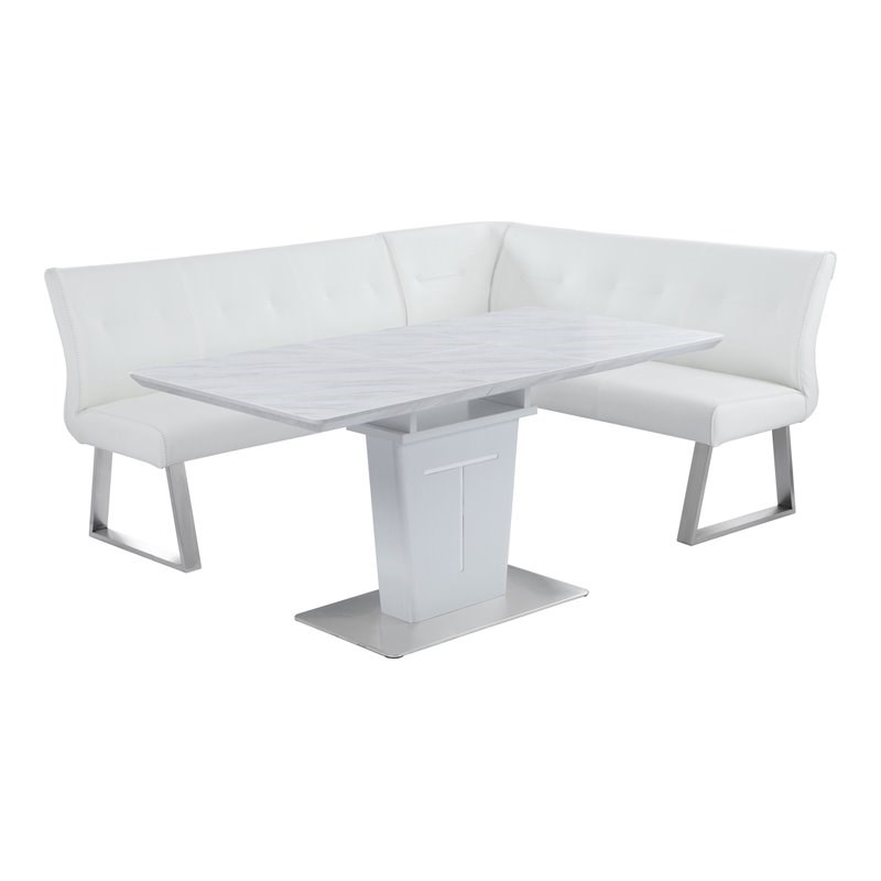 Milan Amelia 2-piece Steel and MDF Dining Set with Faux Leather Nook in White