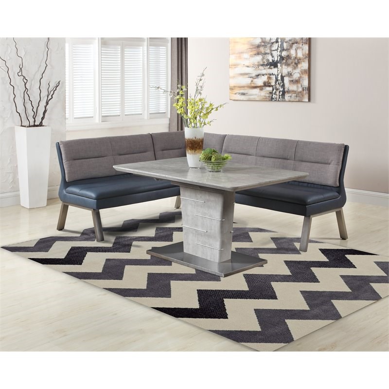 Milan Janice 2-piece Steel and MDF Dining Set w/ Faux Leather Nook in Gray/Blue