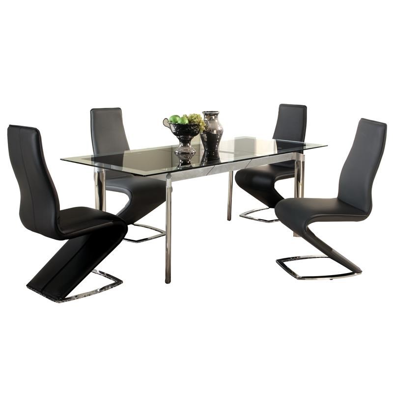 Milan Tatiana Modern Extendable Black Glass and Stainless Steel Dining Table