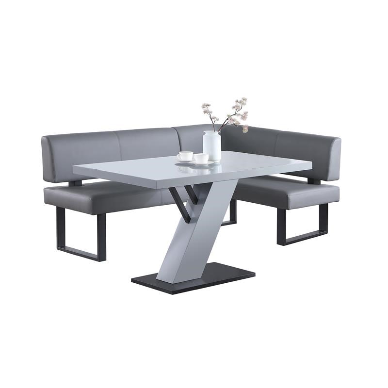Milan Lillian Gloss Gray/Matte Black Wood Dining Set with Gray Faux Leather Nook