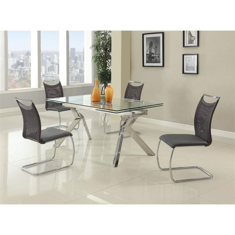 Milan Elora Tempered Clear Glass Dining Table w/ Polished Stainless Steel Legs