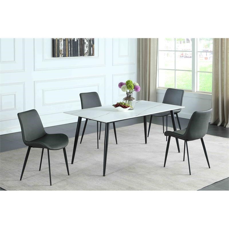 Milan Mariana 5-Piece Dining Set w/ White Ceramic Top & 4 Gray Chairs