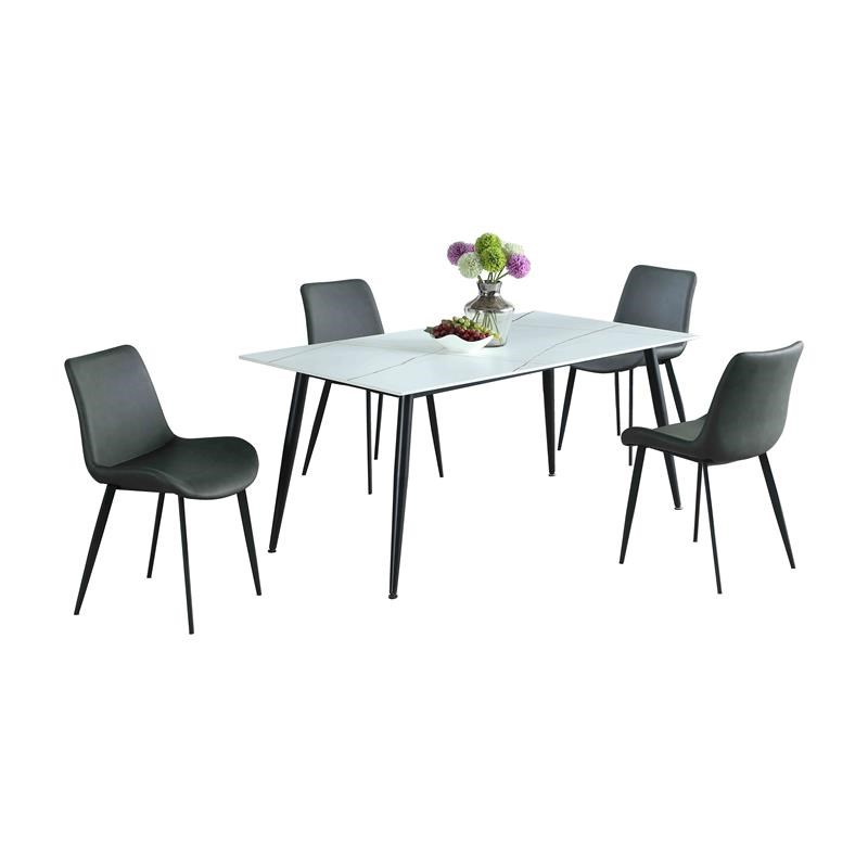 Milan Mariana 5-Piece Dining Set w/ White Ceramic Top & 4 Gray Chairs