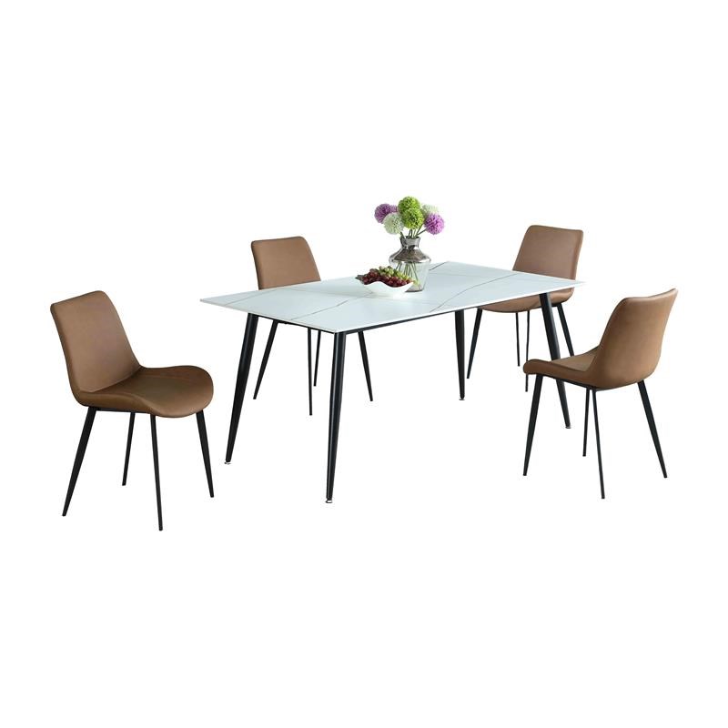 Milan Mariana 5-Piece Dining Set w/ White Ceramic Top & 4 Rust Chairs