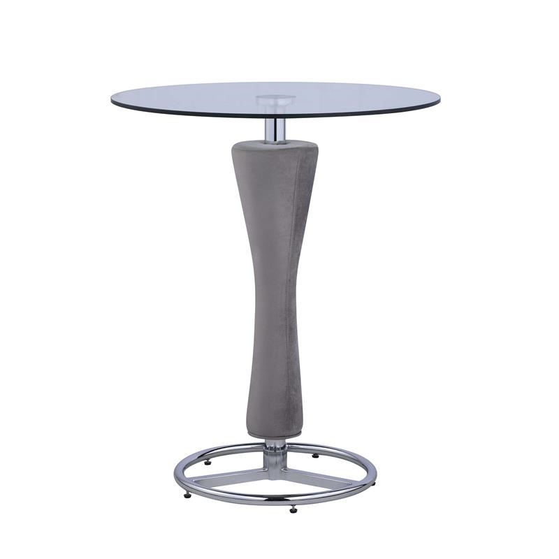 Milan 3-Piece Round Glass Pub Set w/ Gray Upholstered Pedestal and 2 Stools