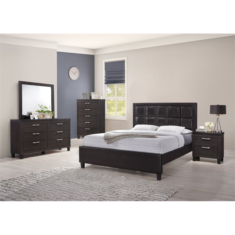 Titanic Furniture Harper Brown PVC 5-Drawer Bedroom Chest with Silver Hardware