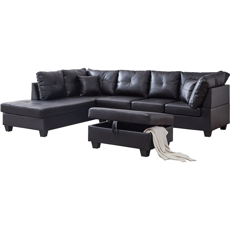 Titanic Furniture Canton 2-Piece Faux Leather Sectional in Black Matte