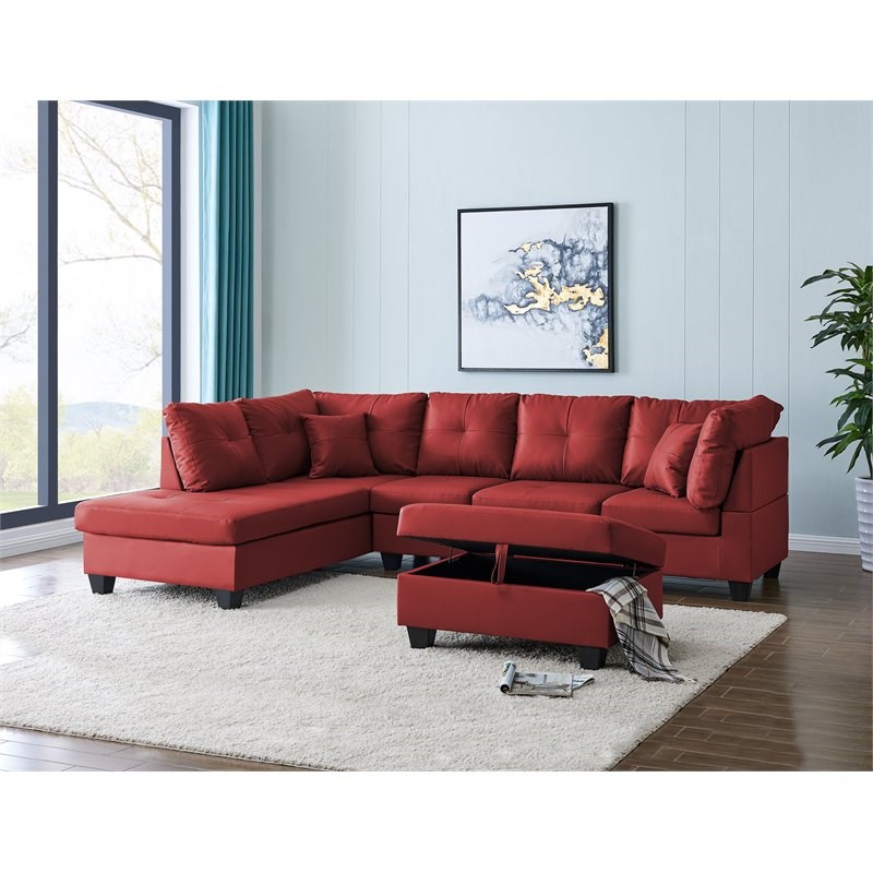 Titanic Furniture Canton 2-Piece Faux Leather Sectional in Red Matte