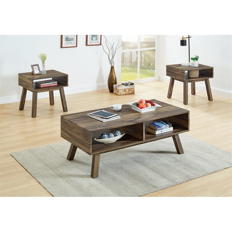 Titanic Furniture Robbie 3-Piece Wood Frame Coffee and End Table Set in Brown