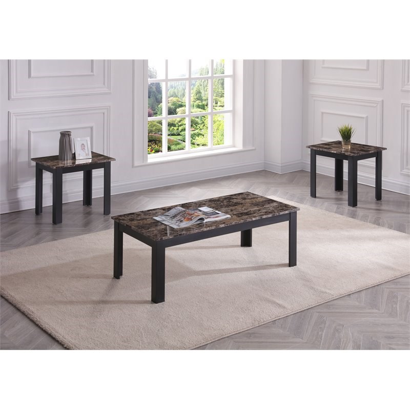 Titanic Furniture Gaby 3-Piece Coffee Table Set with Brown Faux Marble Top