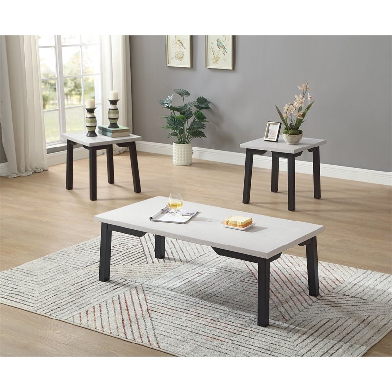 Titanic Furniture 3-Piece Wood Coffee Table Set with Gray Top and Black Legs