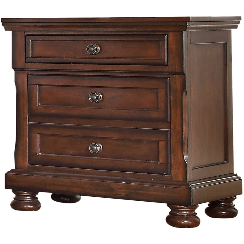 Titanic Furniture Major Wood 3-Drawer Nightstand with Recessed Panels in Brown